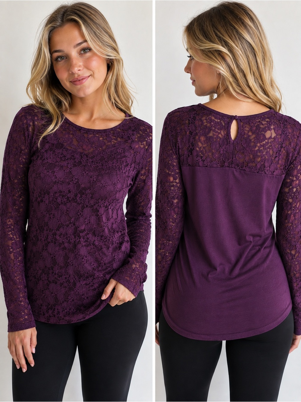Hollister Purple Floral Lace Long Sleeve Top Small Y2K Fall